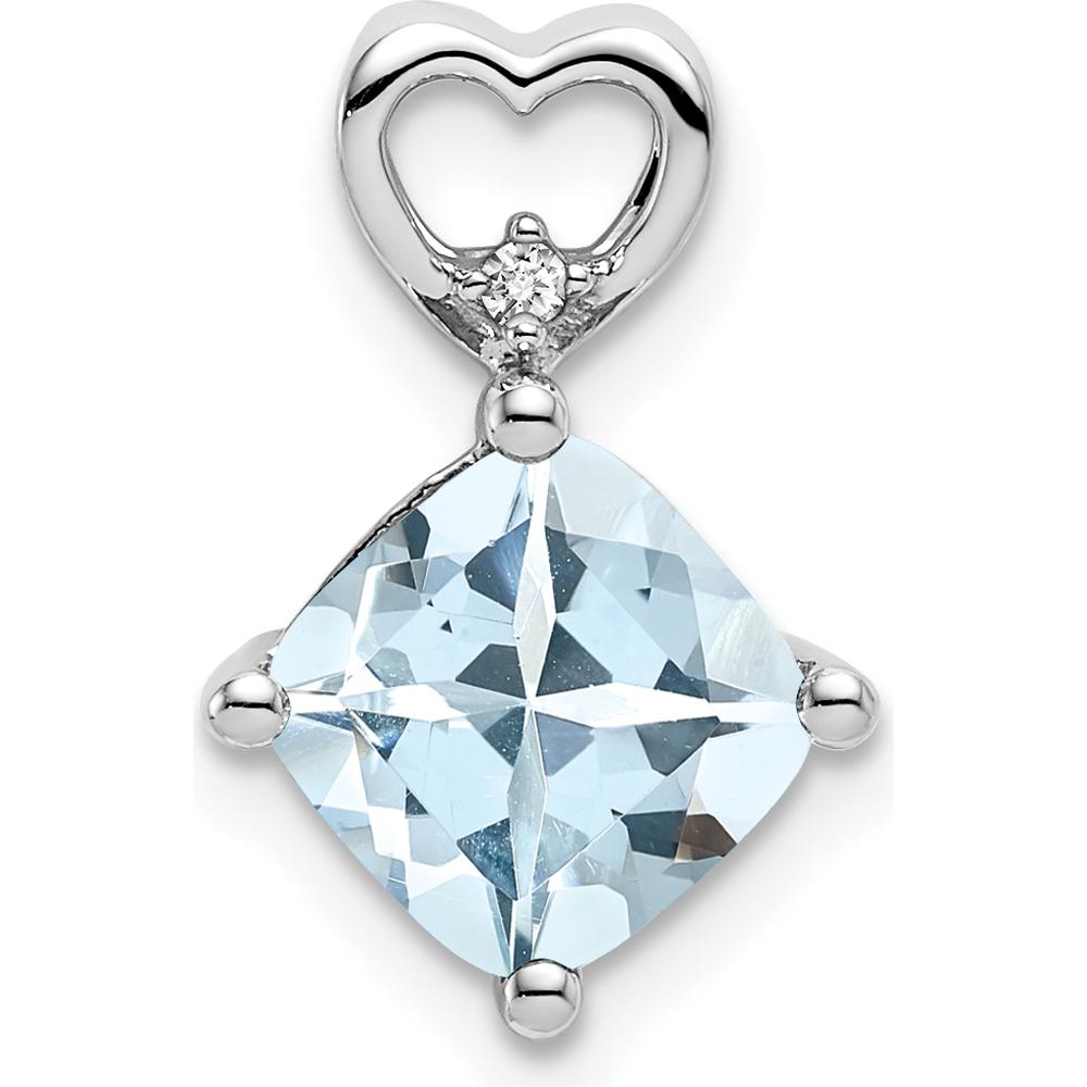 14K White Gold Aquamarine Cushion Cut Pendant with Round Diamond - 1.66 Carat Total Gemstone Weight by Oro Pregiato