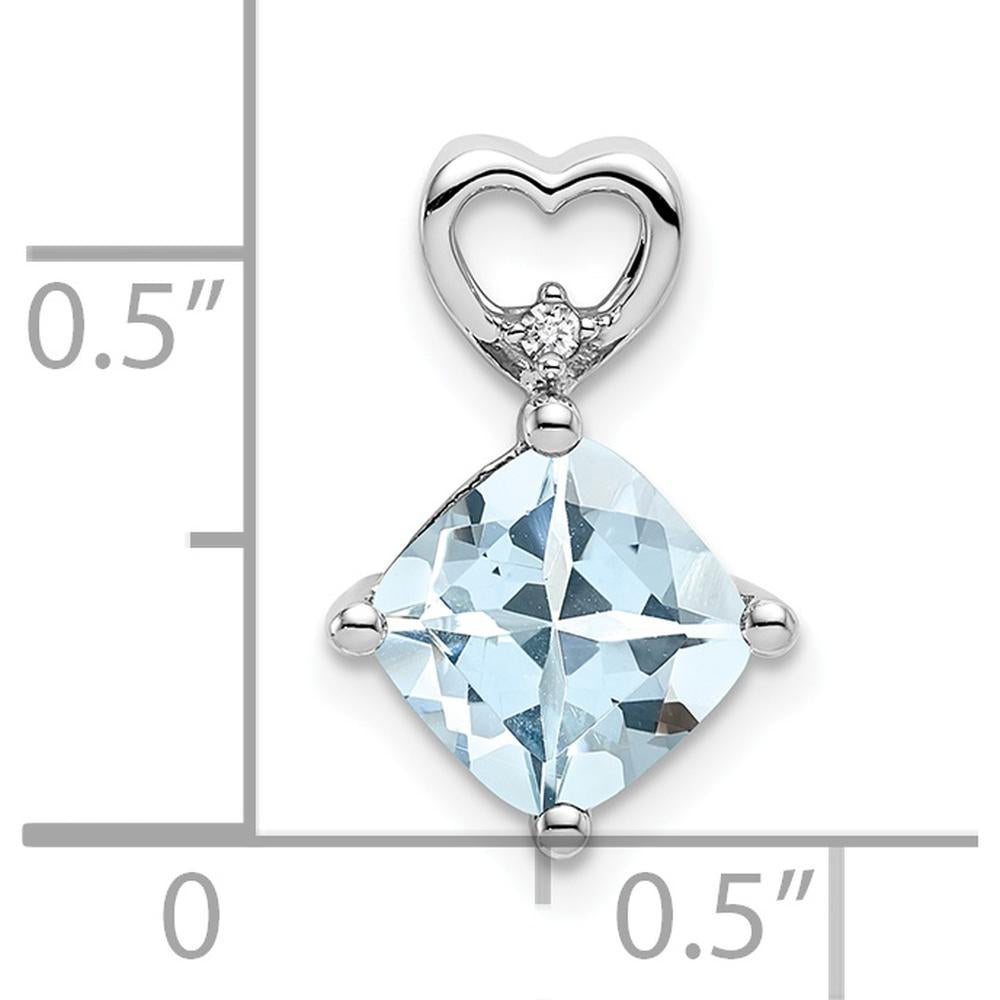 14K White Gold Aquamarine Cushion Cut Pendant with Round Diamond - 1.66 Carat Total Gemstone Weight by Oro Pregiato