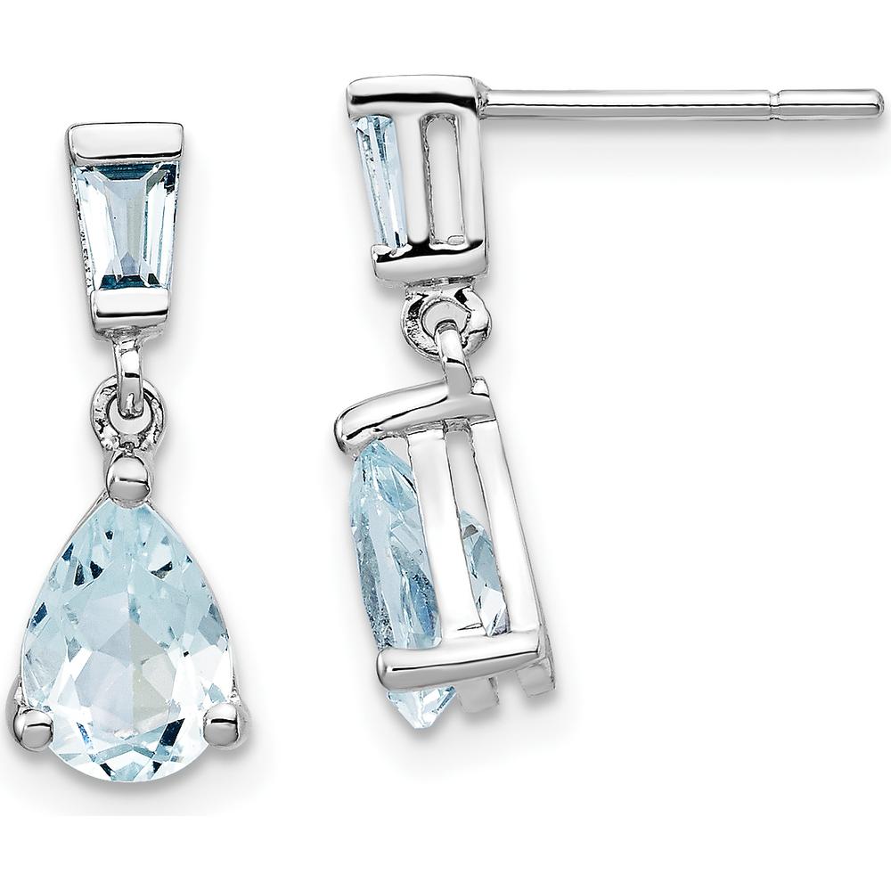 14K White Gold Aquamarine Dangle Earrings with Pear and Baguette Aquamarine - 1.2 Carat Total Carat Weight by Monteluci Fine Jewelry