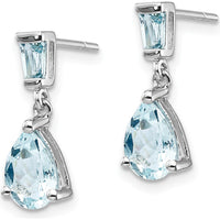 14K White Gold Aquamarine Dangle Earrings with Pear and Baguette Aquamarine - 1.2 Carat Total Carat Weight by Monteluci Fine Jewelry