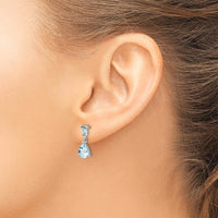 14K White Gold Aquamarine Dangle Earrings with Pear and Baguette Aquamarine - 1.2 Carat Total Carat Weight by Monteluci Fine Jewelry