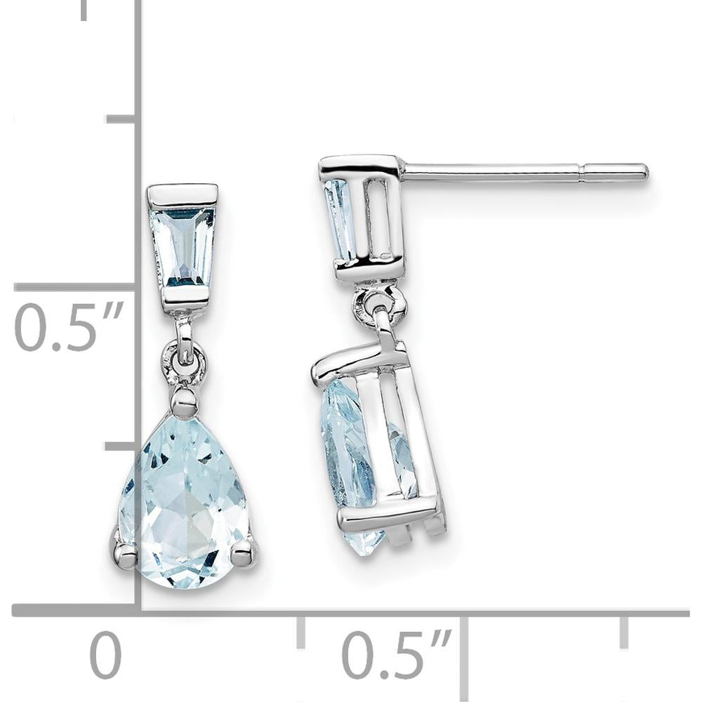 14K White Gold Aquamarine Dangle Earrings with Pear and Baguette Aquamarine - 1.2 Carat Total Carat Weight by Monteluci Fine Jewelry