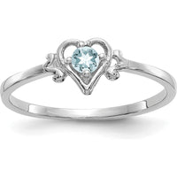 14K White Gold Aquamarine Heart Birthstone Ring - 0.1 Carat Total Aquamarine Weight by Oro Pregiato