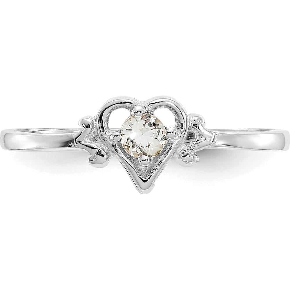 14K White Gold Aquamarine Heart Birthstone Ring - 0.1 Carat Total Aquamarine Weight by Oro Pregiato