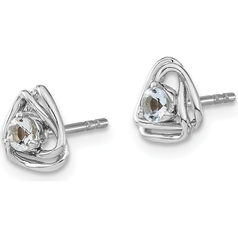 14K White Gold Aquamarine Post Earrings - 0.1 Carat Total Aquamarine Weight by Oro Pregiato