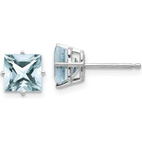 14K White Gold Aquamarine Square Stud Earrings - 1.00 Carat Total Aquamarine Weight by Monteluci Fine Jewelry