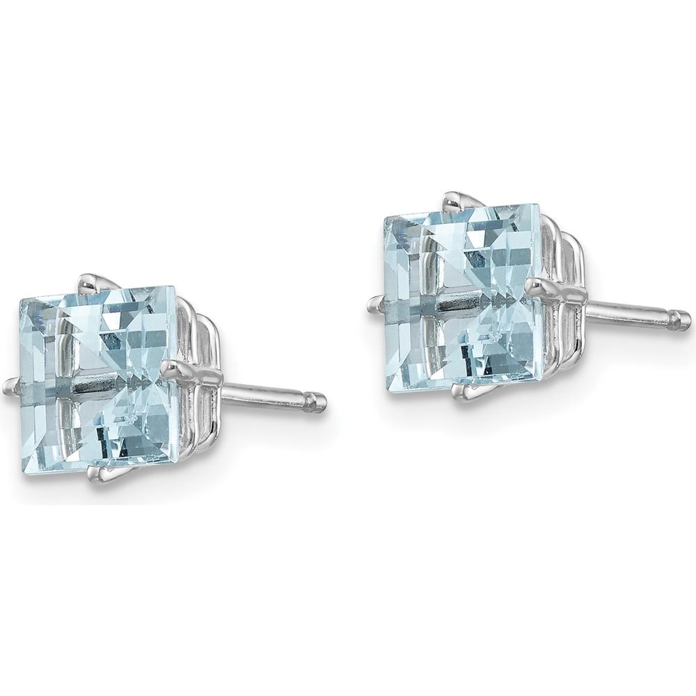 14K White Gold Aquamarine Square Stud Earrings - 1.00 Carat Total Aquamarine Weight by Monteluci Fine Jewelry