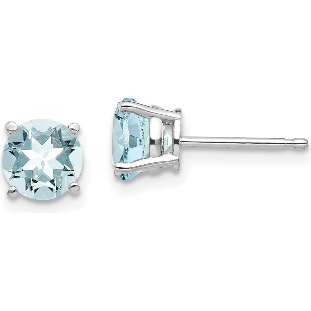 14K White Gold Aquamarine Stud Earrings - 0.75 Carat Total Aquamarine Weight by Monteluci Fine Jewelry