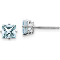 14K White Gold Aquamarine Stud Earrings with Step Cut Square Stones - 0.60 Carat Total Weight by Monteluci Fine Jewelry