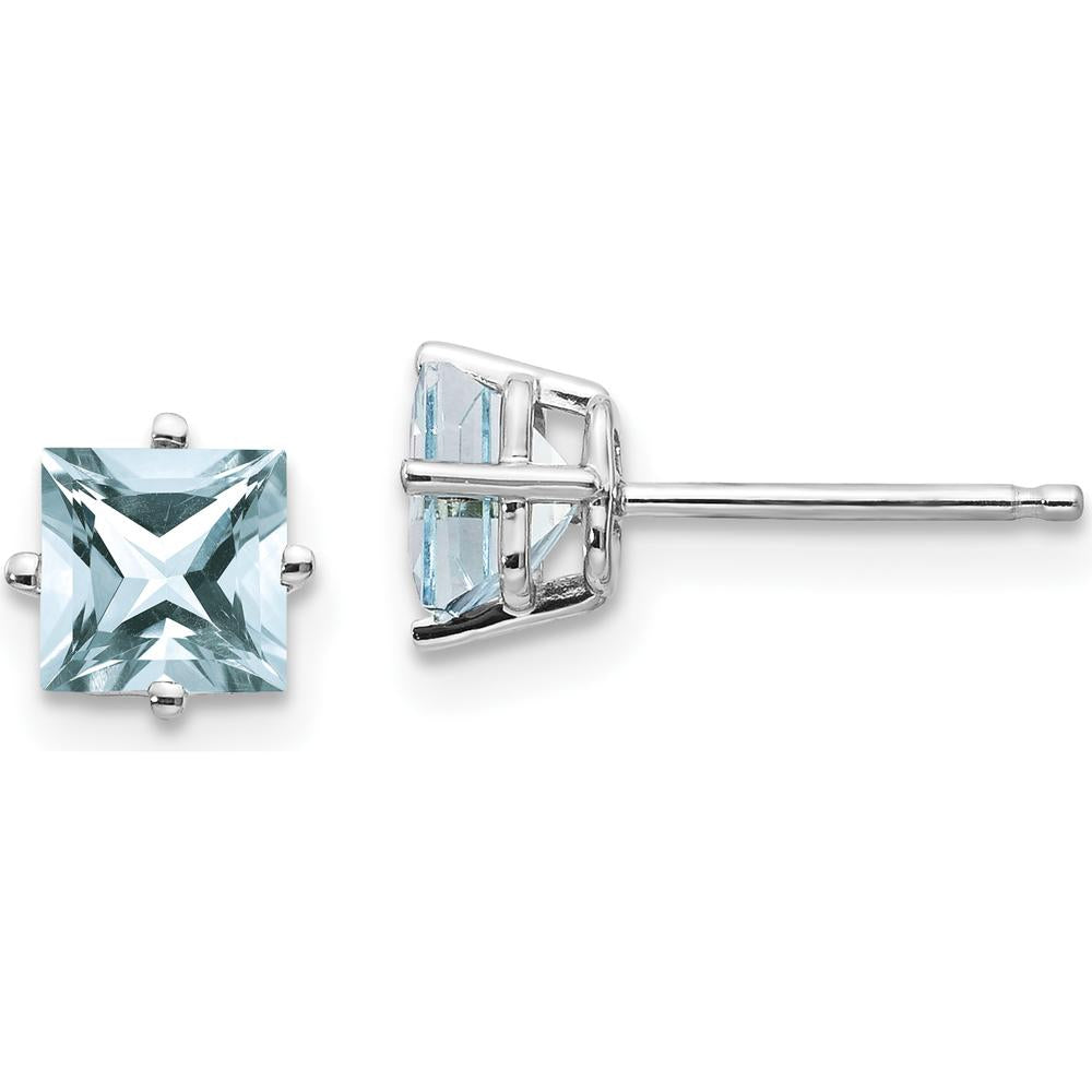 14K White Gold Aquamarine Stud Earrings with Step Cut Square Stones - 0.60 Carat Total Weight by Monteluci Fine Jewelry