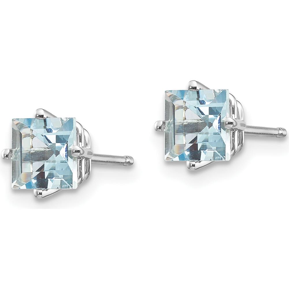 14K White Gold Aquamarine Stud Earrings with Step Cut Square Stones - 0.60 Carat Total Weight by Monteluci Fine Jewelry