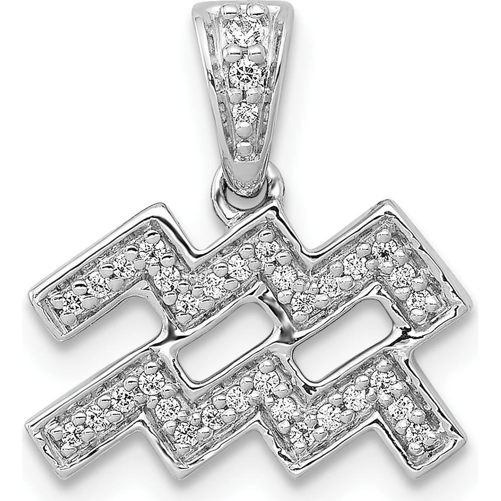 14K White Gold Aquarius Zodiac Pendant with Round Diamonds - 0.07 Carat Total Diamond Weight by Monteluci Fine Jewelry