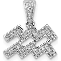 14K White Gold Aquarius Zodiac Pendant with Round Diamonds - 0.07 Carat Total Diamond Weight by Monteluci Fine Jewelry