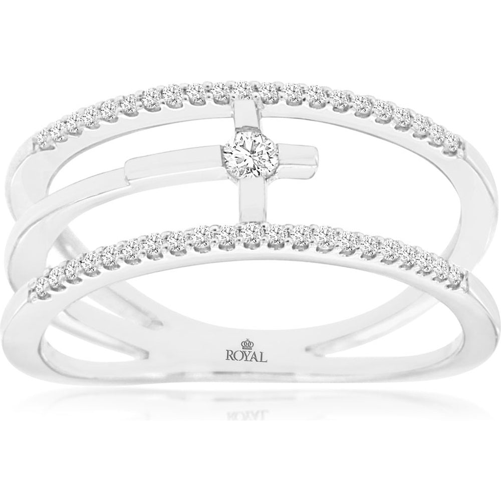 14K White Gold Architectural Open Shank Ring with Round Diamonds - 0.20 Carat Total Diamond Weight - Royal Jewelry