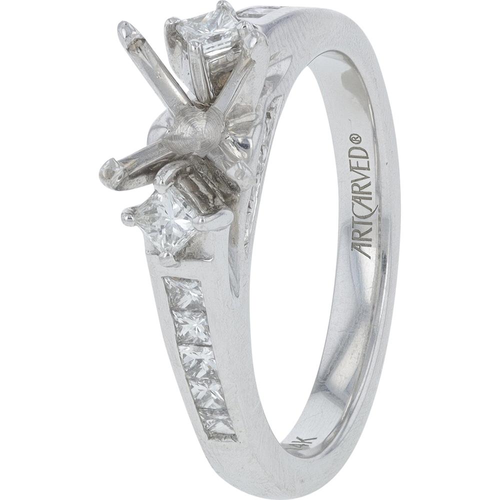 14K White Gold Artcarved 0.58 Carats Diamond Semi-Mount Ring with Square and Round Diamonds