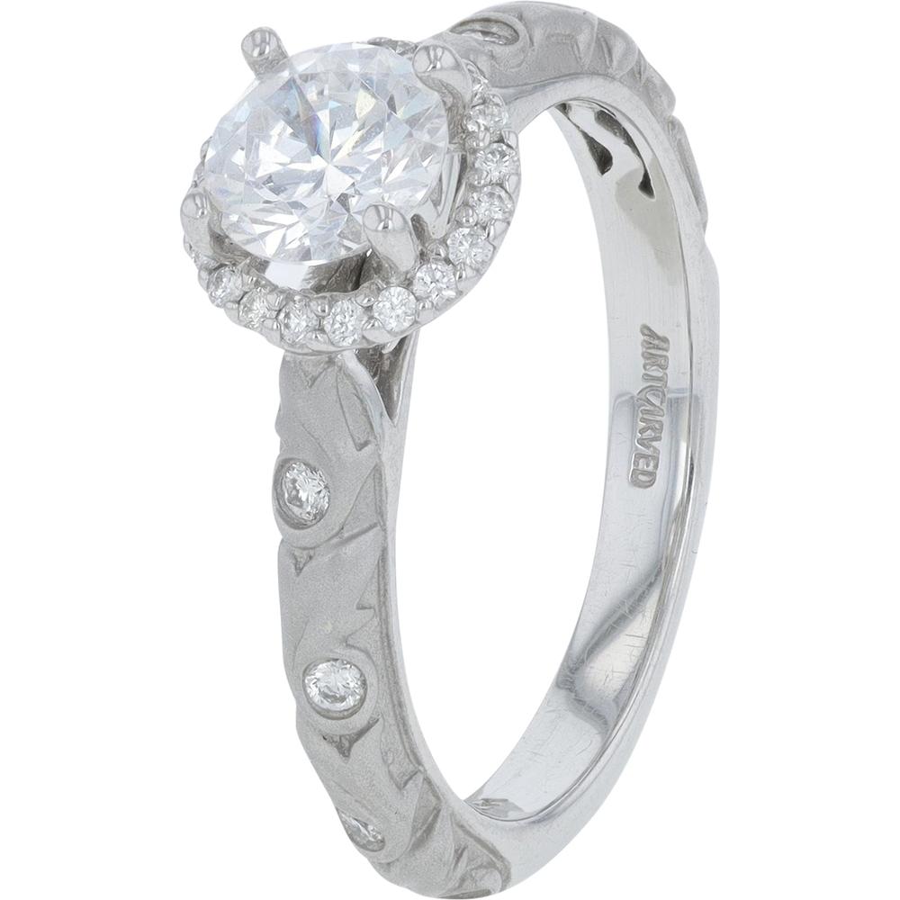 14K White Gold Artcarved Diamond Halo Semi-Mount Ring for 5.8mm Stone - 0.18 Carats Total Diamond Weight