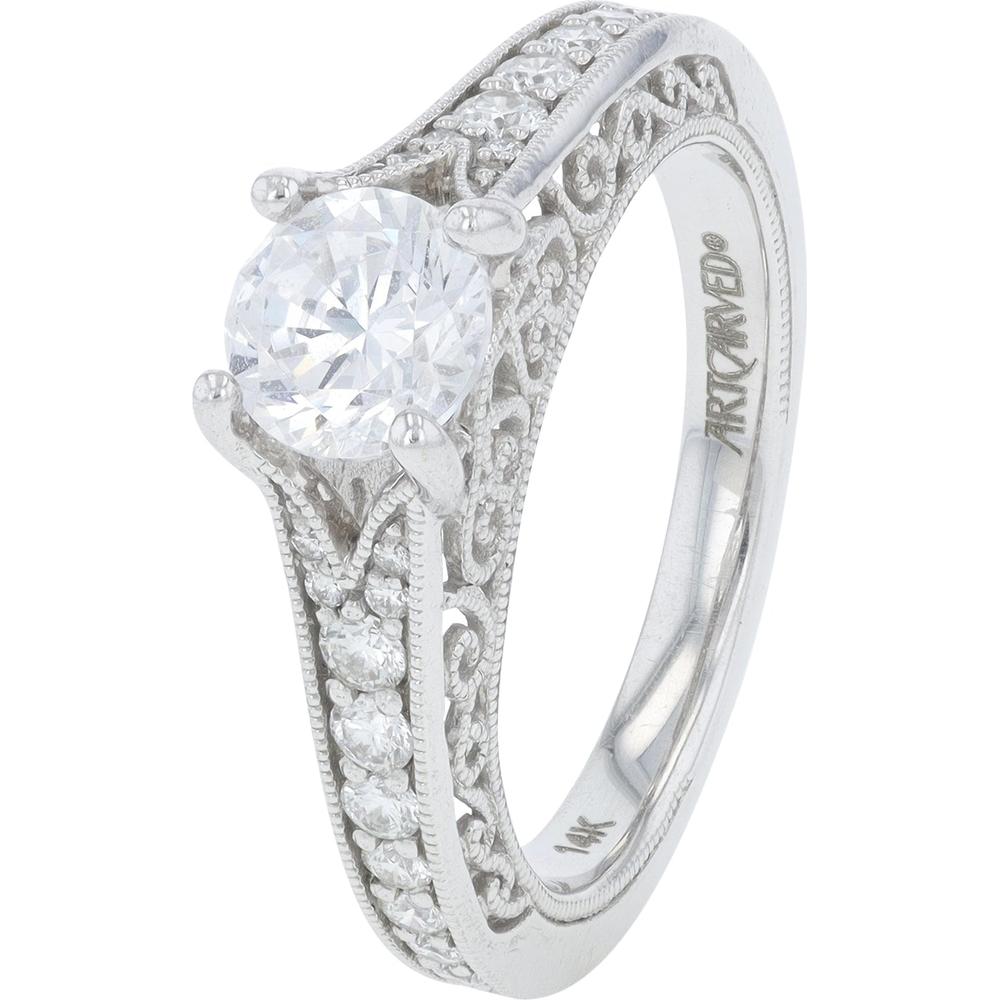 14K White Gold Artcarved Diamond Semi-Mount Ring - 0.51 Carats Total Diamond Weight