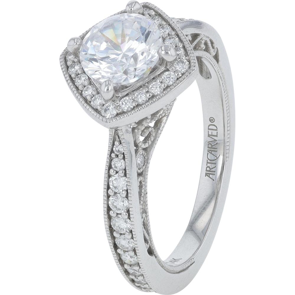 14K White Gold Artcarved Semi-Mount Engagement Ring with 0.51 Carats of Diamonds - Holds 6.5mm Center Stone