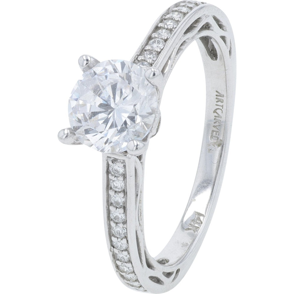14K White Gold Artcarved Semi-Mount Engagement Ring with Channel-Set Round Diamonds - 0.12 Carat Total Diamond Weight
