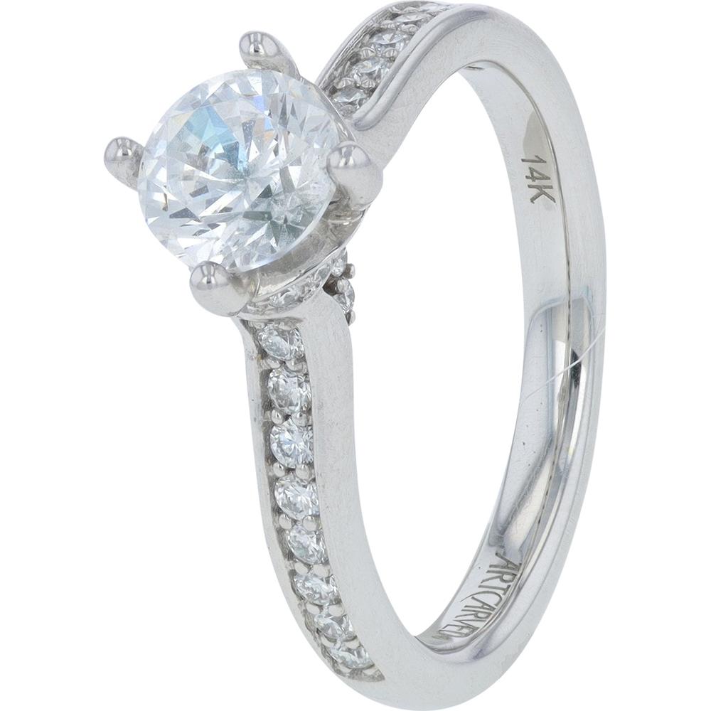 14K White Gold Artcarved Semi-Mount Ring with 0.32 Carats Diamond Accents - Holds 6mm Center Stone