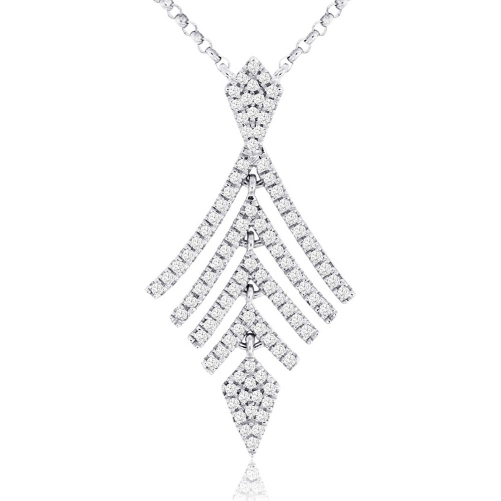 14K White Gold Articulated Chevron Cascade Pendant Necklace with Prong-Set Round Diamonds - 0.28 Carat Total Diamond Weight - Royal Jewelry
