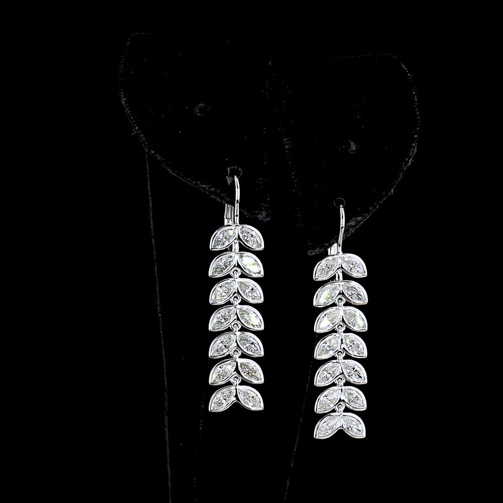 14K White Gold Articulated Drop Earrings with Bezel Set Marquise Lab Diamonds - 3.32 Carats Total Diamond Weight - Covaloro Fine Jewelry