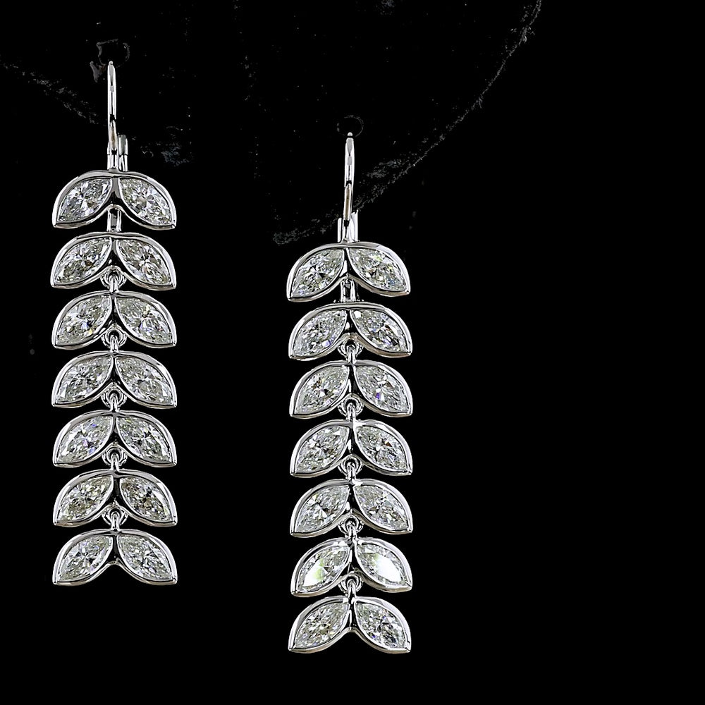 14K White Gold Articulated Drop Earrings with Bezel Set Marquise Lab Diamonds - 3.32 Carats Total Diamond Weight - Covaloro Fine Jewelry