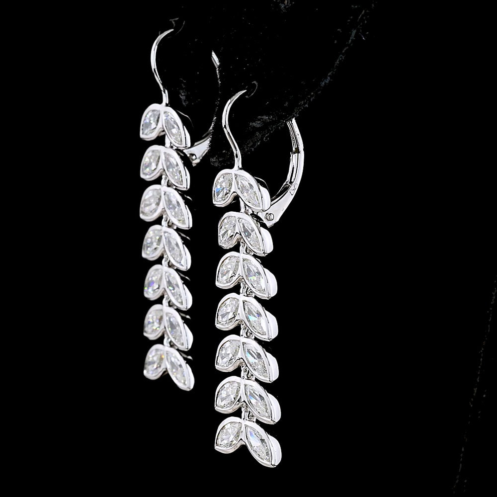 14K White Gold Articulated Drop Earrings with Bezel Set Marquise Lab Diamonds - 3.32 Carats Total Diamond Weight - Covaloro Fine Jewelry