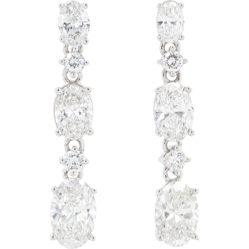14K White Gold Articulated Drop Earrings with Oval and Round Lab-Grown Diamonds - 2.25 Carat Total Diamond Weight