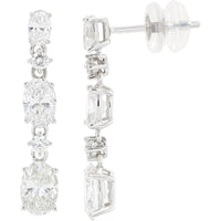 14K White Gold Articulated Drop Earrings with Oval and Round Lab-Grown Diamonds - 2.25 Carat Total Diamond Weight