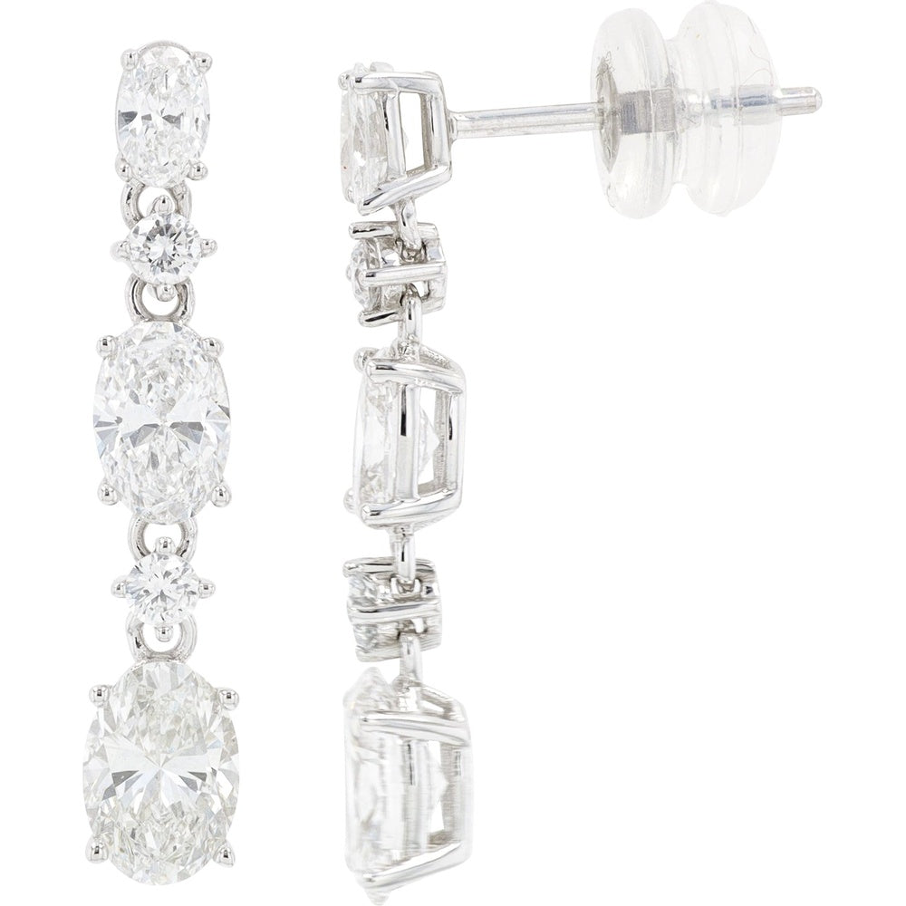 14K White Gold Articulated Drop Earrings with Oval and Round Lab-Grown Diamonds - 2.25 Carat Total Diamond Weight