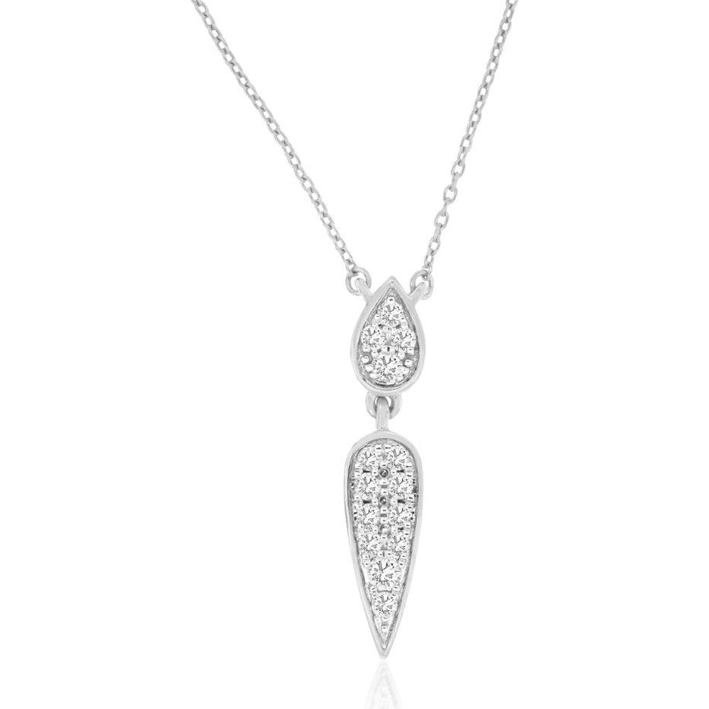 14K White Gold Articulated Pear-Shaped Diamond Drop Pendant Necklace with Round Brilliant Diamonds - 0.25 Carat Total Diamond Weight - Royal Jewelry