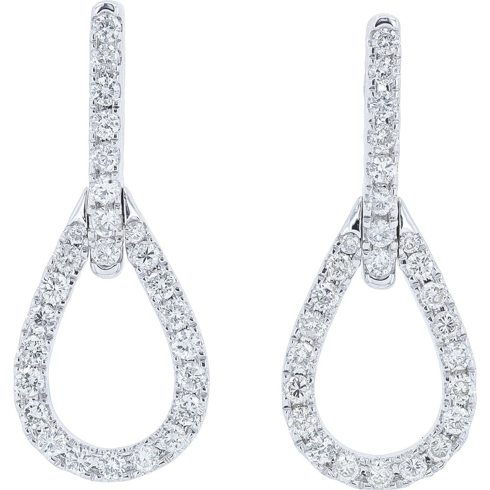 14K White Gold Articulated Teardrop Drop Earrings with Round Brilliant Diamonds - 0.50 Carat Total Diamond Weight