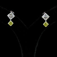 14K White Gold Asscher Cut Hanging Earrings with White and Fancy Vivid Yellow Lab Diamonds - 4.88 Carats Total Diamond Weight - Covaloro Fine Jewelry