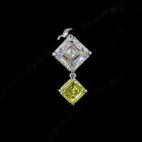 14K White Gold Asscher Cut Hanging Earrings with White and Fancy Vivid Yellow Lab Diamonds - 4.88 Carats Total Diamond Weight - Covaloro Fine Jewelry