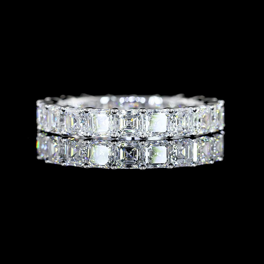 14K White Gold Asscher Cut Lab Diamond Eternity Band - 3.03 Total Carat Weight, 21 Stones, E-F Color, VS Clarity - Covaloro Fine Jewelry