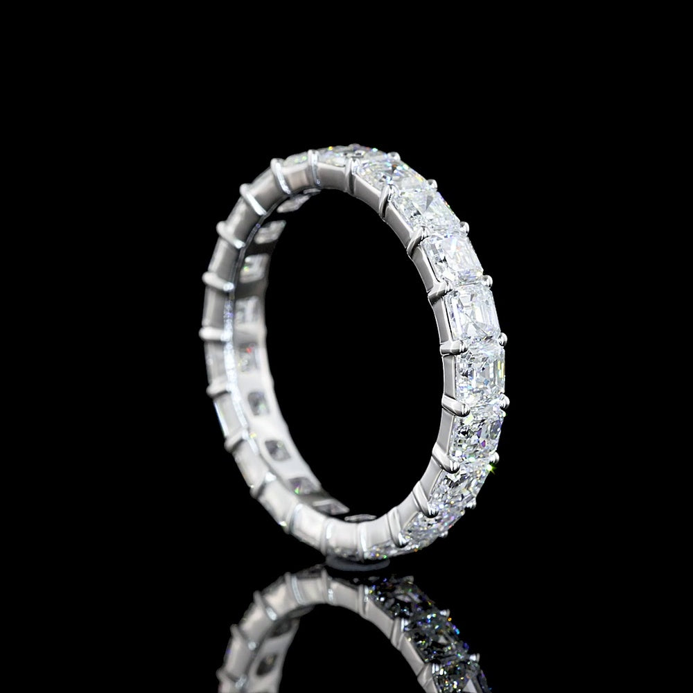 14K White Gold Asscher Cut Lab Diamond Eternity Band - 3.03 Total Carat Weight, 21 Stones, E-F Color, VS Clarity - Covaloro Fine Jewelry
