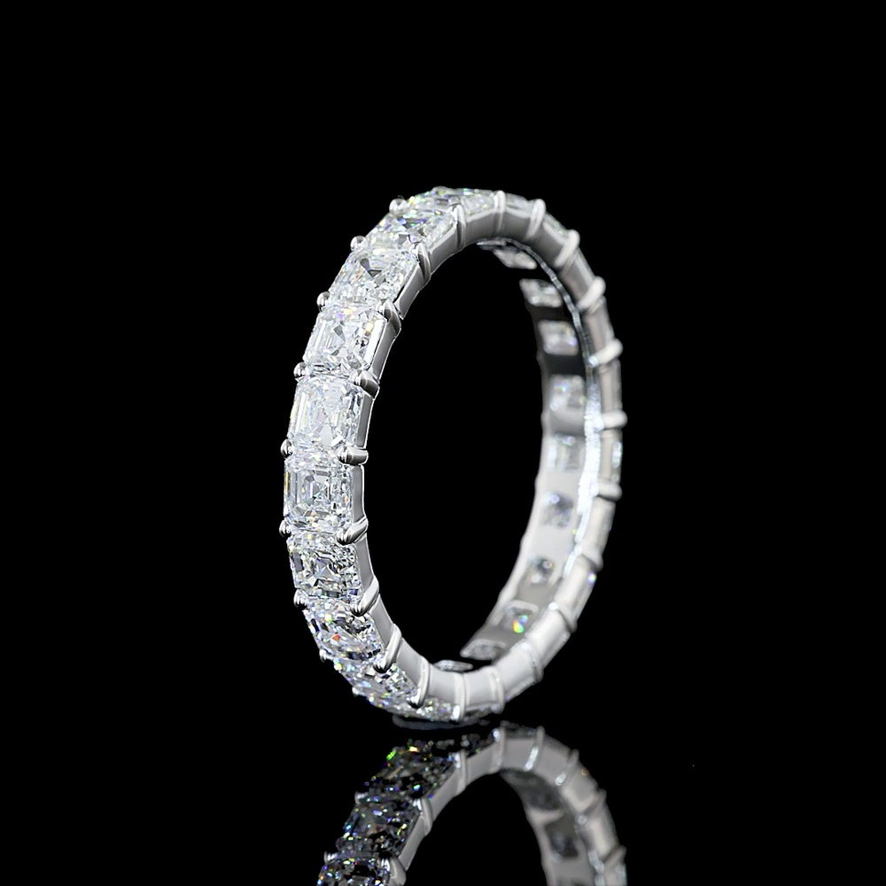 14K White Gold Asscher Cut Lab Diamond Eternity Band - 3.03 Total Carat Weight, 21 Stones, E-F Color, VS Clarity - Covaloro Fine Jewelry