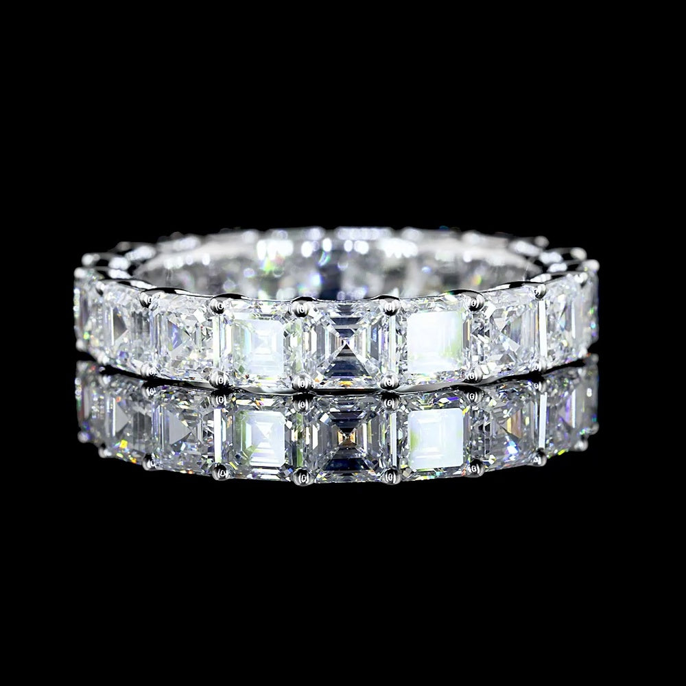 14K White Gold Asscher Cut Lab Diamond Eternity Band - 4.28 Carat Total Weight, E-F Color VS Clarity, Prong Set - Covaloro Fine Jewelry