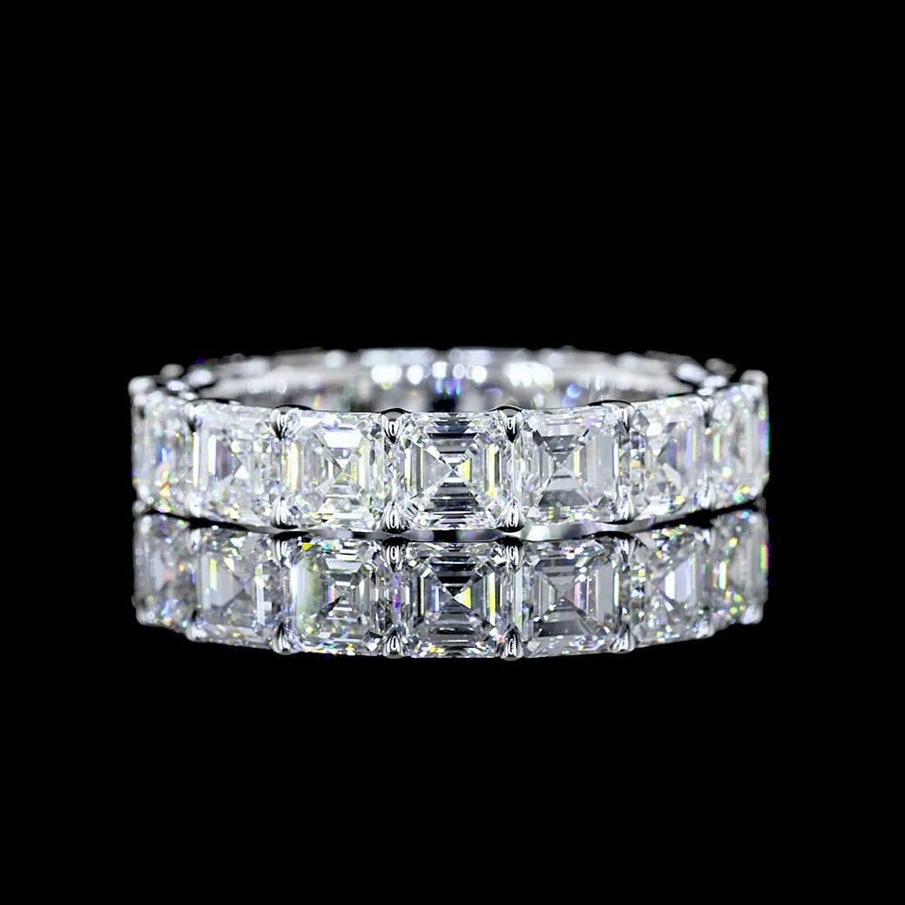 14K White Gold Asscher Cut Lab Diamond Eternity Band - 5.08 Carats Total Diamond Weight, 17 Stones E-F VS Clarity - Covaloro Fine Jewelry