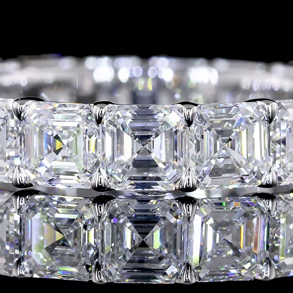 14K White Gold Asscher Cut Lab Diamond Eternity Band - 5.08 Carats Total Diamond Weight, 17 Stones E-F VS Clarity - Covaloro Fine Jewelry