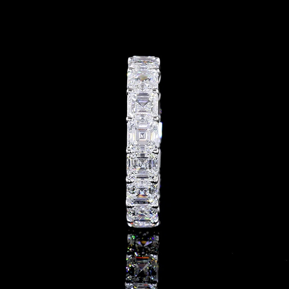 14K White Gold Asscher Cut Lab Diamond Eternity Band - 5.08 Carats Total Diamond Weight, 17 Stones E-F VS Clarity - Covaloro Fine Jewelry