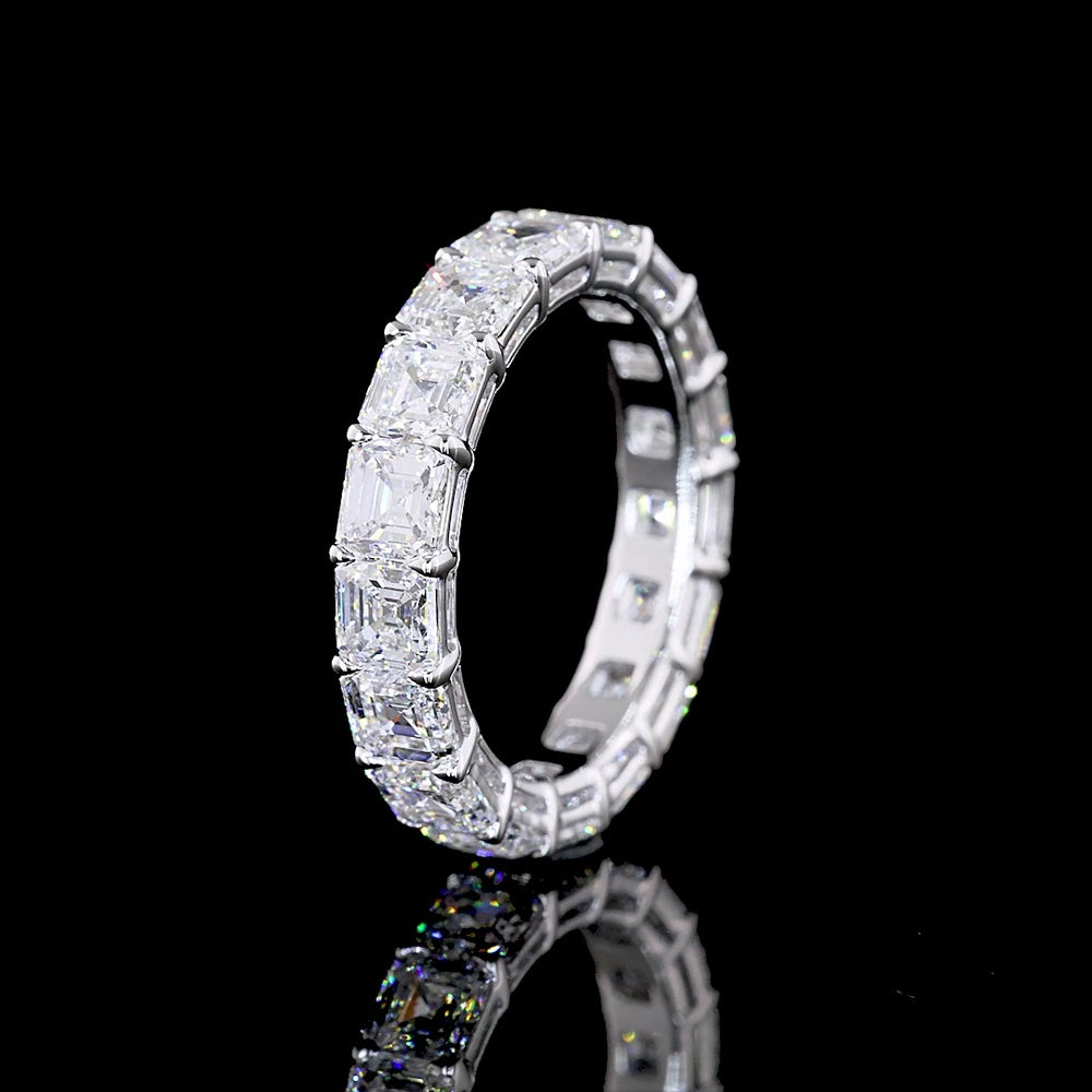 14K White Gold Asscher Cut Lab Diamond Eternity Band - 5.08 Carats Total Diamond Weight, 17 Stones E-F VS Clarity - Covaloro Fine Jewelry