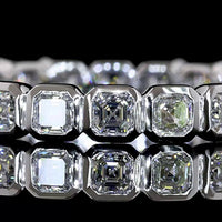 14K White Gold Asscher Cut Lab Diamond Eternity Band with Bezel Setting - 1.21 Carats Total Diamond Weight, 22 Stones - Covaloro Fine Jewelry