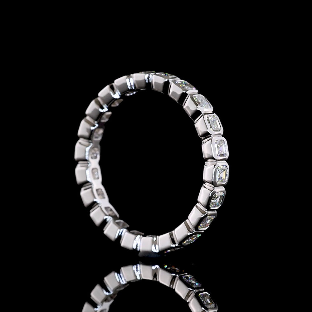 14K White Gold Asscher Cut Lab Diamond Eternity Band with Bezel Setting - 1.21 Carats Total Diamond Weight, 22 Stones - Covaloro Fine Jewelry