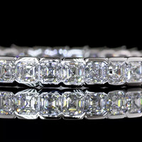 14K White Gold Asscher Cut Lab Diamond Eternity Band with Half Bezel Setting - 1.25 Carats Total Diamond Weight - Covaloro Fine Jewelry
