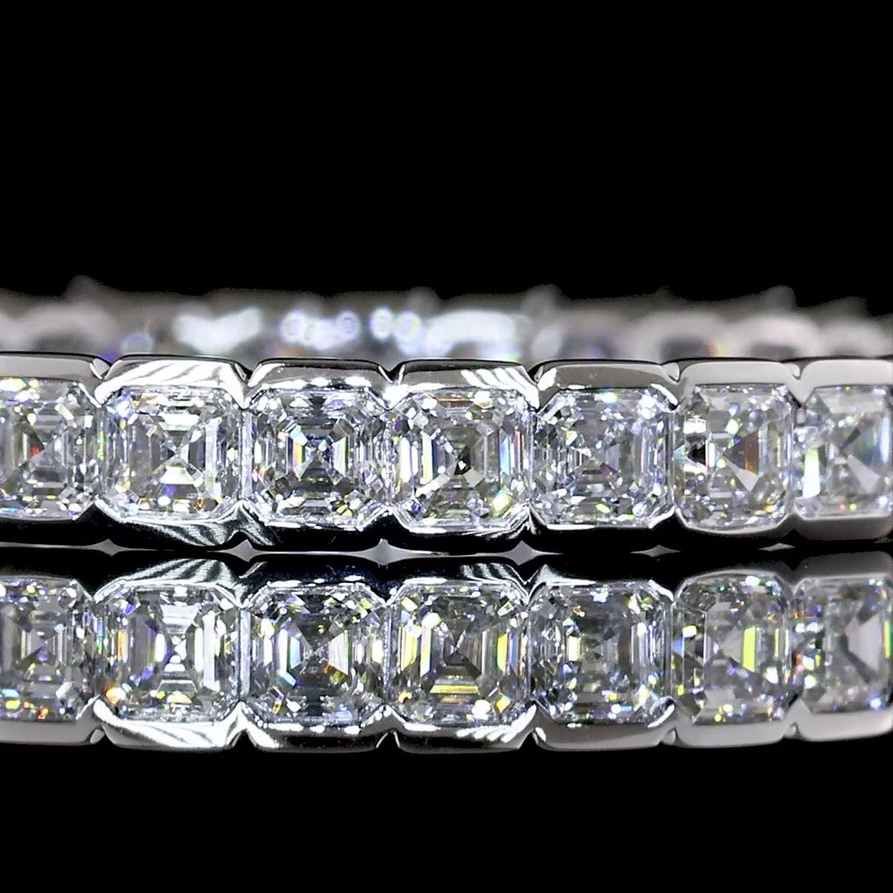 14K White Gold Asscher Cut Lab Diamond Eternity Band with Half Bezel Setting - 1.25 Carats Total Diamond Weight - Covaloro Fine Jewelry