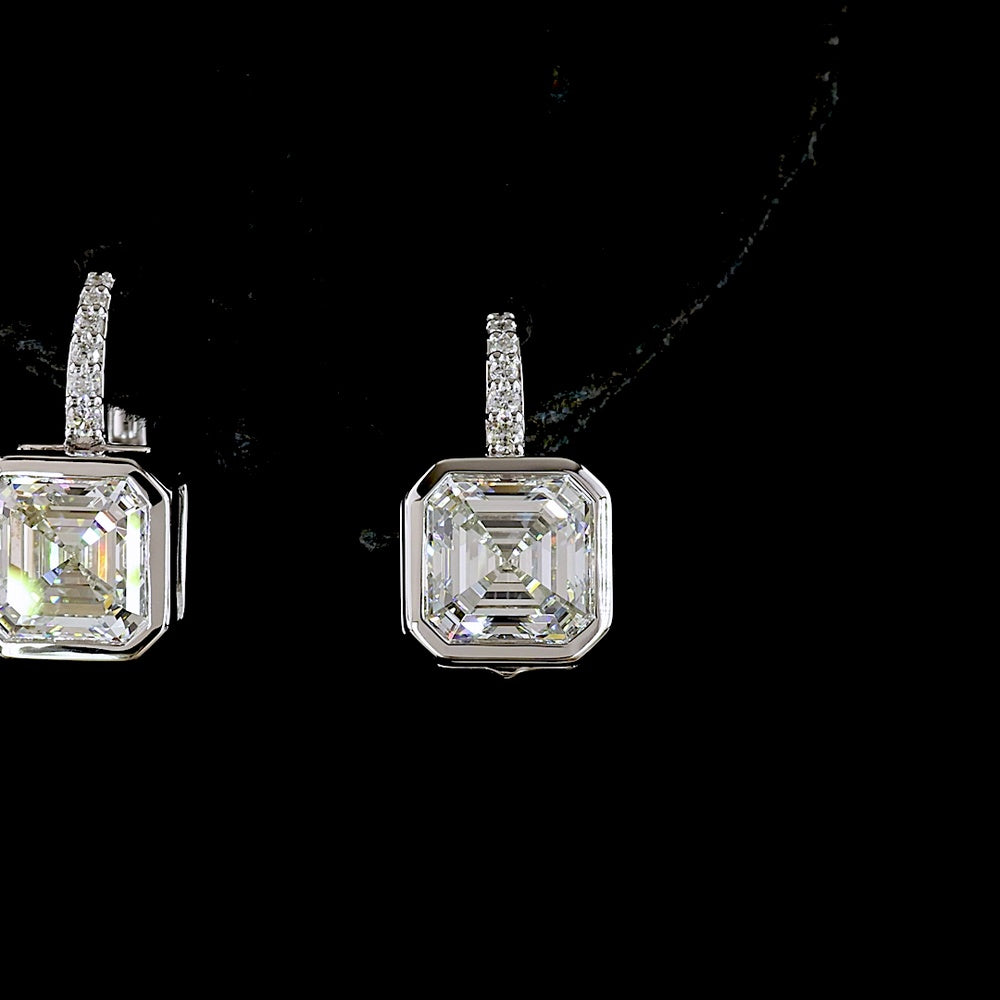 14K White Gold Asscher Cut Lab Diamond Hanging Earrings - 3.13 Carats Total Diamond Weight - Covaloro Fine Jewelry