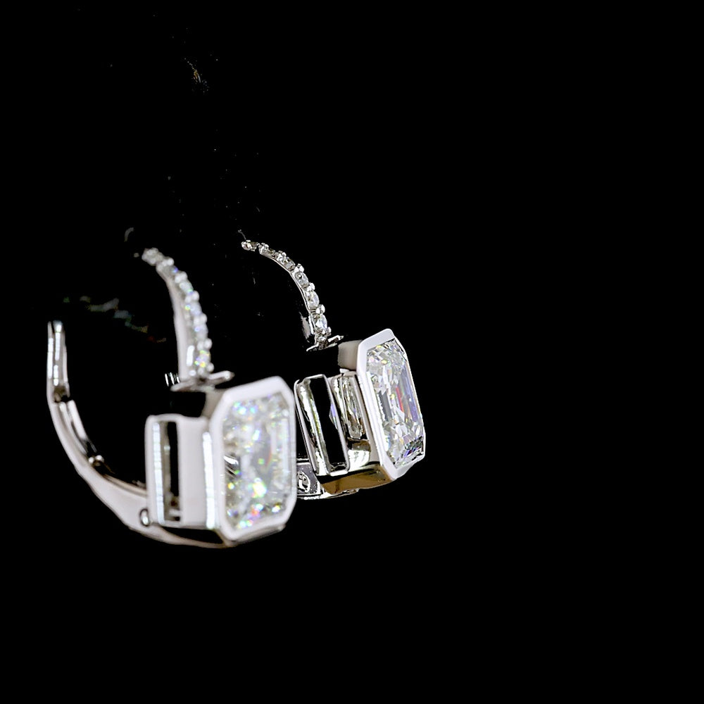 14K White Gold Asscher Cut Lab Diamond Hanging Earrings - 3.13 Carats Total Diamond Weight - Covaloro Fine Jewelry