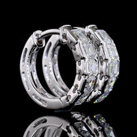 14K White Gold Asscher Cut Lab Diamond Huggie Earrings with Half Bezel Setting - 1.00 Carats Total Diamond Weight - Covaloro Fine Jewelry